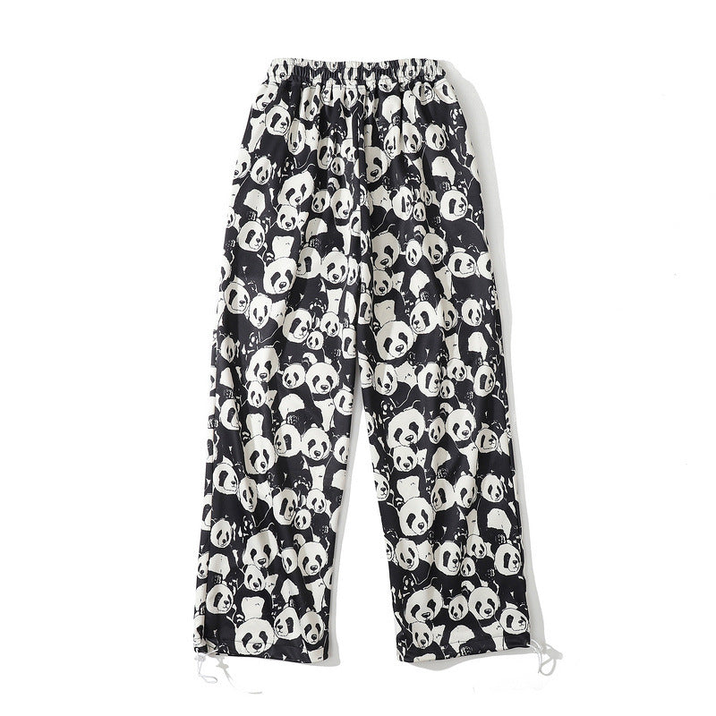 Women Sweatpants Panda Full Printed Men's Casual Pants Cartoon Couple Straight Wide Leg Pants
