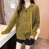 Women Knitwear Autumn Winter Retro Hooded Sweater Coat Knitted Cardigan