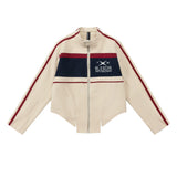 Women Jacket Women's Short Jacket Color Block Embroidery Stand Collar Racing Suit Coat