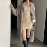 Women Cardigan Sweater Lapel Coat Loose Button N2362
