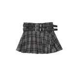 Women Skirt Plaid Pleated Skirt Girls Summer Double Belt Short Skirt Casual A- line Skirt