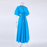 Women Dress Casual Hollow round Neck Puff Sleeve Dress