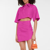 Women Dress Spring Short-Sleeved Shirt Dress Hollow Slim Pencil Dress