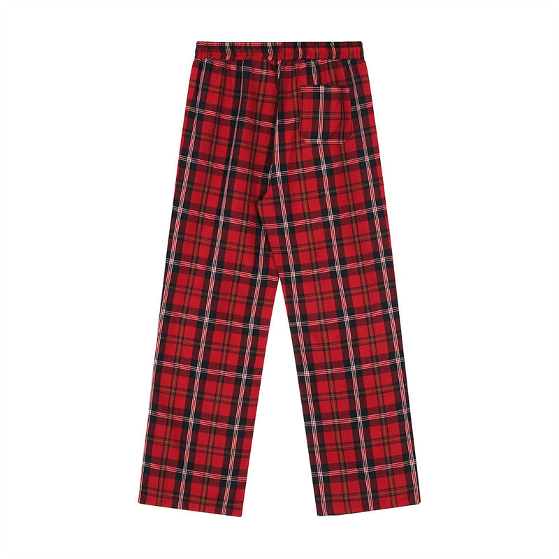 Men Sweatpants Plaid Casual Trousers Boys Drawstring Sports Loose Wide Leg Pants