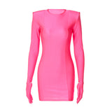 Women Dresses Spring round Neck Long Sleeve Gloves Sheath Dress