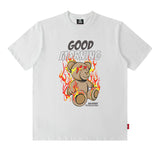 Men T Shirt Flame Bear Print Couple Short Sleeve T-shirt Hip Hop