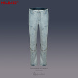 MIJKO Mens Vintage Pants Chain Decorative Casual Denim