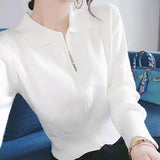 Women Knitwear Autumn and Winter Zipper Polo Collar Sweaters Cardigan