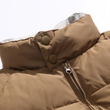 Unisex Winter Cotton Coat Color Letter Print Stand-up Collar Cotton-Padded Clothes Vintage Loose and Warm Cotton Jacket