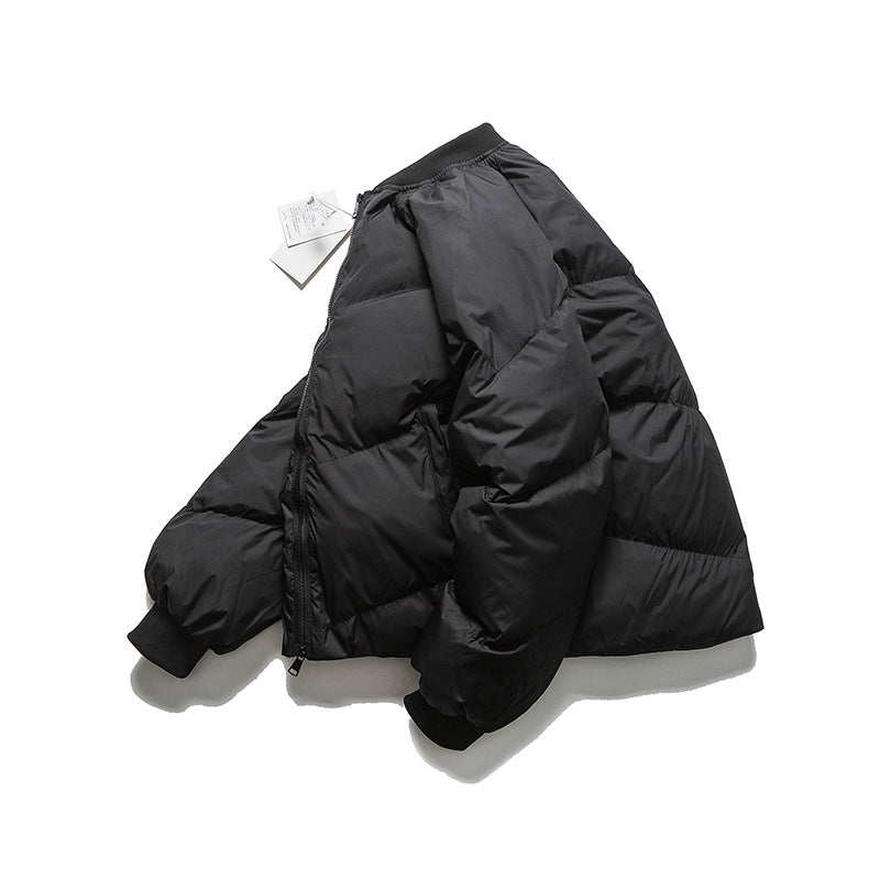 Unisex Winter Cotton Coat Baseball Collar Cotton-Padded Clothes Retro Loose Puffer Cotton-Padded Clothes