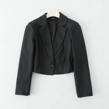 Women Suits Blazer Autumn Black Ultra Short One Button Leisure Suit