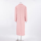 Women Trench Coat Woolen Thick Pink Lapel Coat Coat