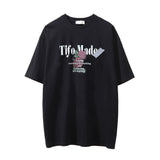 Men Vintage T-Shirt Rose Letter Print Washed and Worn Short Sleeve T-shirt