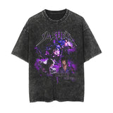 Cotton Washed Retro Alphabet Print T-Shirt Hip Hop Short Sleeves