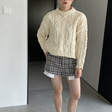 Women Winter Knitted Sweater Crew Neck Twist Loose-Fitting Long Sleeve Sweater X1925