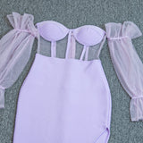 Women Evening Dress Sexy Mesh Hollow Bandage One-Piece Dress