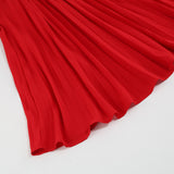 Women Date Dress Sexy V-neck Bubble Lantern Sleeve Pleated Skirt