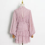 Women Dresses Chiffon Skirt Spring Stand Collar Pleated Loose Dress (Qymy0409)