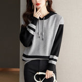 Women Knitted Pullover Hooded Sweater Loose Knitted Hoodie