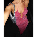 Women Dresses Bright Silk Suspender Skirt Summer Hollow Backless Sheath Dress