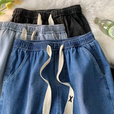 Men Jeans Straight Loose Summer Light Color Retro Casual Wide Leg Pants