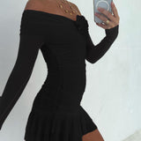 Women Dresses Autumn Sexy Slim Fit Hip Skirt Mesh Long Sleeve Dress