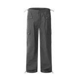 Men Sweatpants Multi-Pocket Straight Casual Pants Loose Drawstring Elastic Waist Ankle Banded Pants