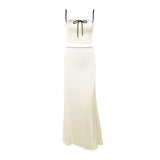 Women Tops Spring Bare Midriff Slim Fit Two-Piece Set Sexy Camisole Mid-Length Dress Set