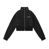 Women Jacket Stand Collar Short Jacket Pocket Zipper Jacket