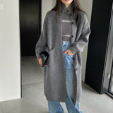 Women Cardigan Sweater Autumn Turtleneck Sweater Long Cardigan Coat Loose Button Woolen Skirt A2215