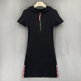 Women Dresses Hooded Sexy Short Sleeve Zipper Dress