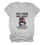 HALF HOOD HALF HOLY Loose Crew Neck Women's Short Sleeve T-Shirt