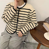 Women Knitwear Spring and Autumn Vintage Stripe Loose Knitted Cardigan