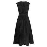 Women Date Dress Chiffon Pleated Dress Slim Fit Elegant Solid Color V-neck Dress