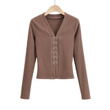 Women Sweater Knit Wear Spring V-neck Hook Breasted Cardigan Sweater
