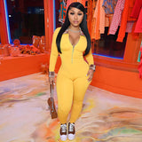 Women Jumpsuit Spring Lapel Zipper Slim Fit Long Sleeve Jumpsuit