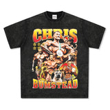 Mens Vintage Boxer T-Shirt Chris Bumstead Printed Short Sleeve T-Shirt Vintage Washed Casual