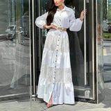 Women Dresses Spring Lapel Embroidery Lace Hollow Dress (Qymy0409)