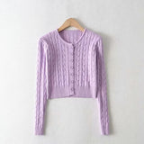 Women Sweater Knitwear Spring round Neck Twist Simple Single-Breasted Long Sleeve Short Knitted Cardigan