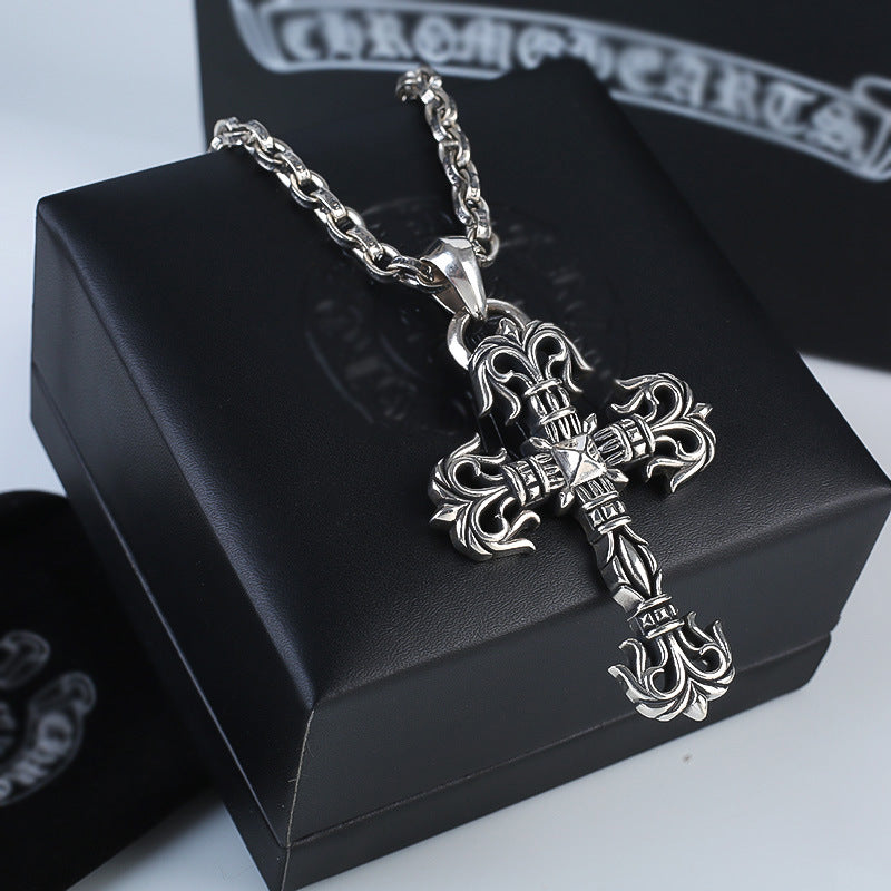 Chrome Hearts Necklace Vintage Cross Flame Bullet Pendant Men's and Women's