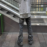 MIJKO Mens Vintage Pants MIJKO BootCut Old Wash Water Old Black Grey Jeans