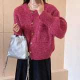 Women Knitted Cardigan Autumn and Winter Loose round Neck Single Breasted Thick Coat