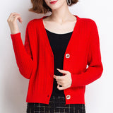 Women Knitwear Spring and Autumn Cardigan Short Loose V-neck Retro Twist Knitted Cardigan