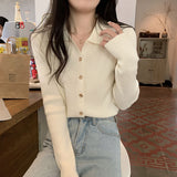 Women Knitted Cardigan Spring and Autumn Polo Collar Sweaters Cardigan