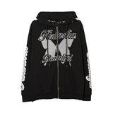Men Hoodie Butterfly Print Hooded Cardigan Sweater