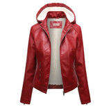 Red Leather Jacket Fleece-Lined Leather Jacket Women's Detachable Large Size Leather Coat