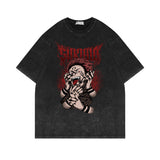 Washed and old retro short-sleeved T-shirt anime top