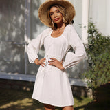 Women Dress Spring/Summer Loose Casual Long Sleeves Square Collar Dress