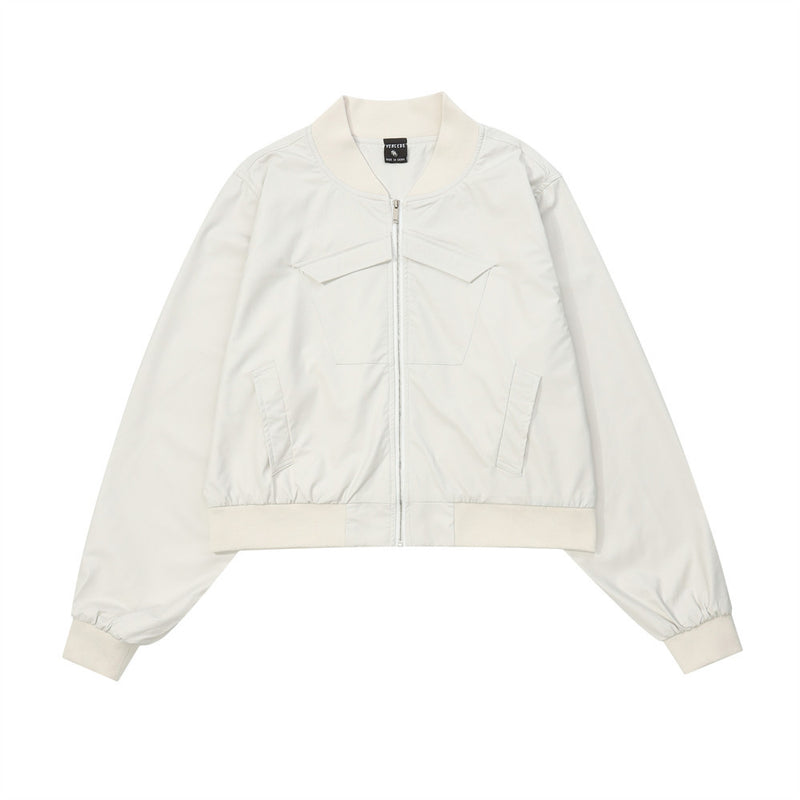 Women Jacket Pocket Decoration Baseball Uniform Jacket Casual Stand Collar Embroidered Long Sleeve Coat