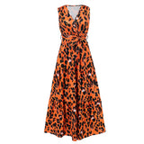 Women Date Dress Summer Leopard Print Maxi Dress